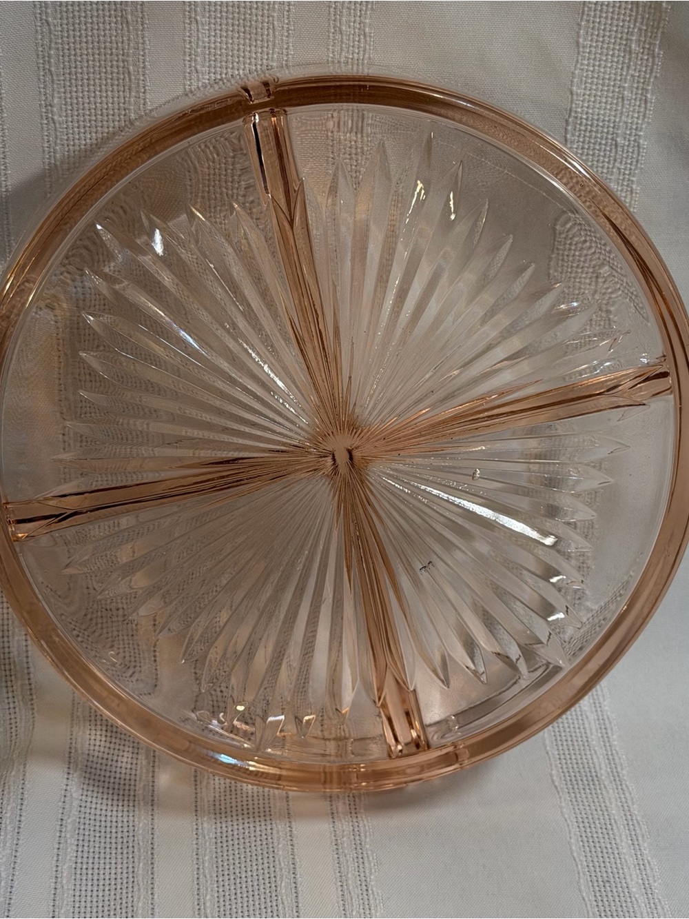 Vtg Pink Depression Glass Divided Dish 4 Sections Dips Relish Condiments Trinket
